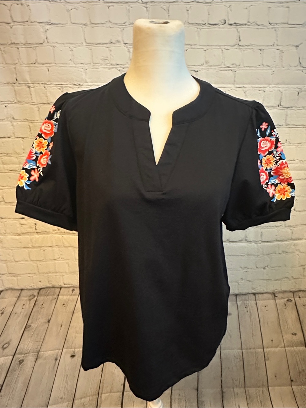 Black Floral Sleeve Women's Top